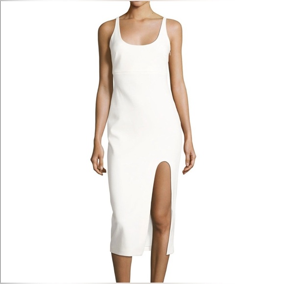 cinq à sept 12 Breena Slit Bridal Fitted Midi Wide Scoop Neck Sleeveless CLEAN - Picture 1 of 14